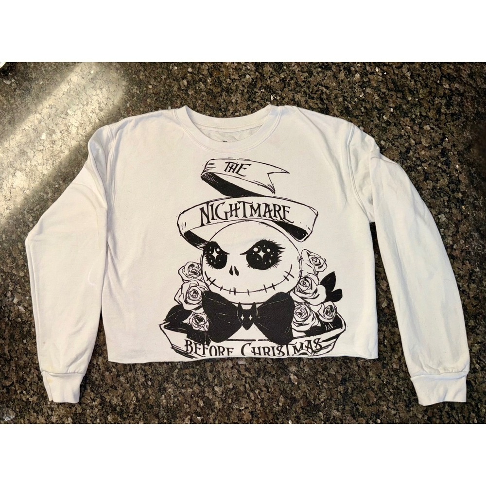 Disney Nightmare Before Christmas Jack Skellington Cropped Sweatshirt White L